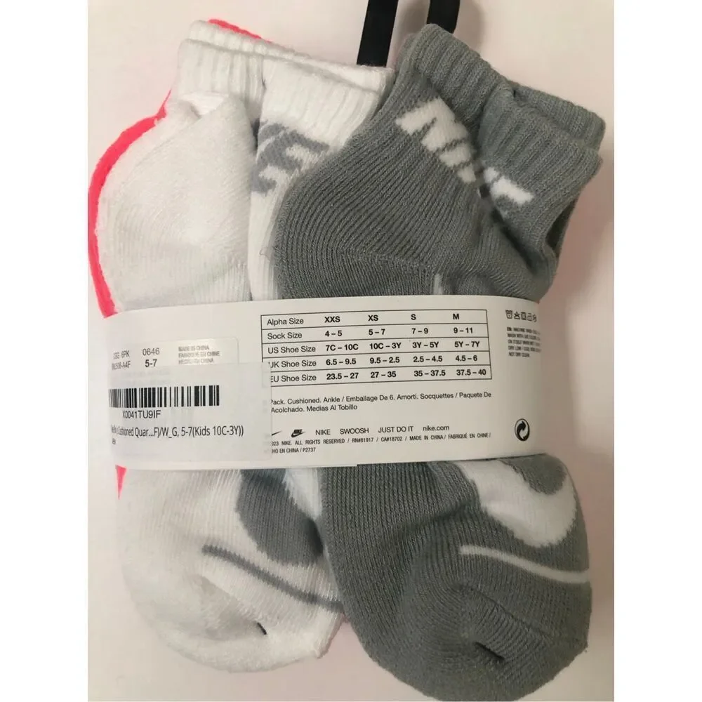 Nike Kids Cushioned Quarter Socks 6-pack size 10C-3Y